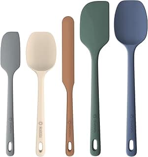 ChefAide 5 Pieces Silicone Spatula Set, Food Grade Rubber Spatula, Upgrade Strong Handle with Ergonomic Grip, Heat Resistant Up to 600°F fo...