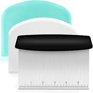 Ecavria Bench Scraper, Premium Stainless Steel Dough Scraper with 2 PCS Flexible Bowl Scraper, Dough Cutter with Measuring Scale, Versatile...