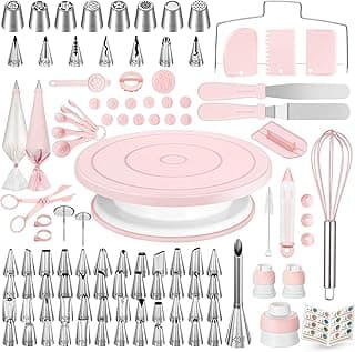 Kootek 158PCs Cake Decorating Kit, Baking Supplies Tools - Includes Cake Stand Turntable, 64 Icing Piping Tips Set, 2 Frosting Spatulas, 3...