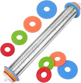 Adjustable Rolling Pin with Thickness Rings for Baking, Stainless Steel Designs Dough Roller Pins for Cookie Decorating Baking Supplies Fon...