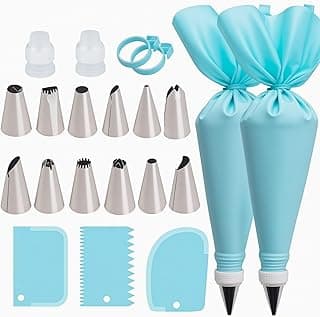 Piping Bags and Tips Set, Reusable Cake Decorating Supplies with 2 Reusable Bags, 12 Icing Tips, 2 Silicone Rings, 2 Couplers and 3 Scraper...