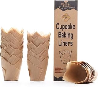 Bake Choice 200pcs Natural Tulip Cupcake Liners for Baking Cups Unbleached European Parchment paper Tulip Muffin Liners, Cupcake Wrapper fo...